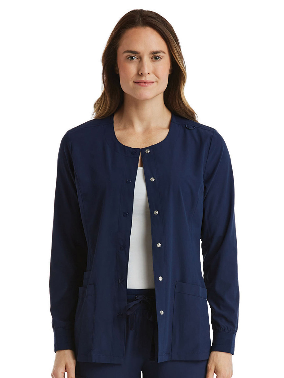 Women's Round-Neck Snap Button Scrub Jacket