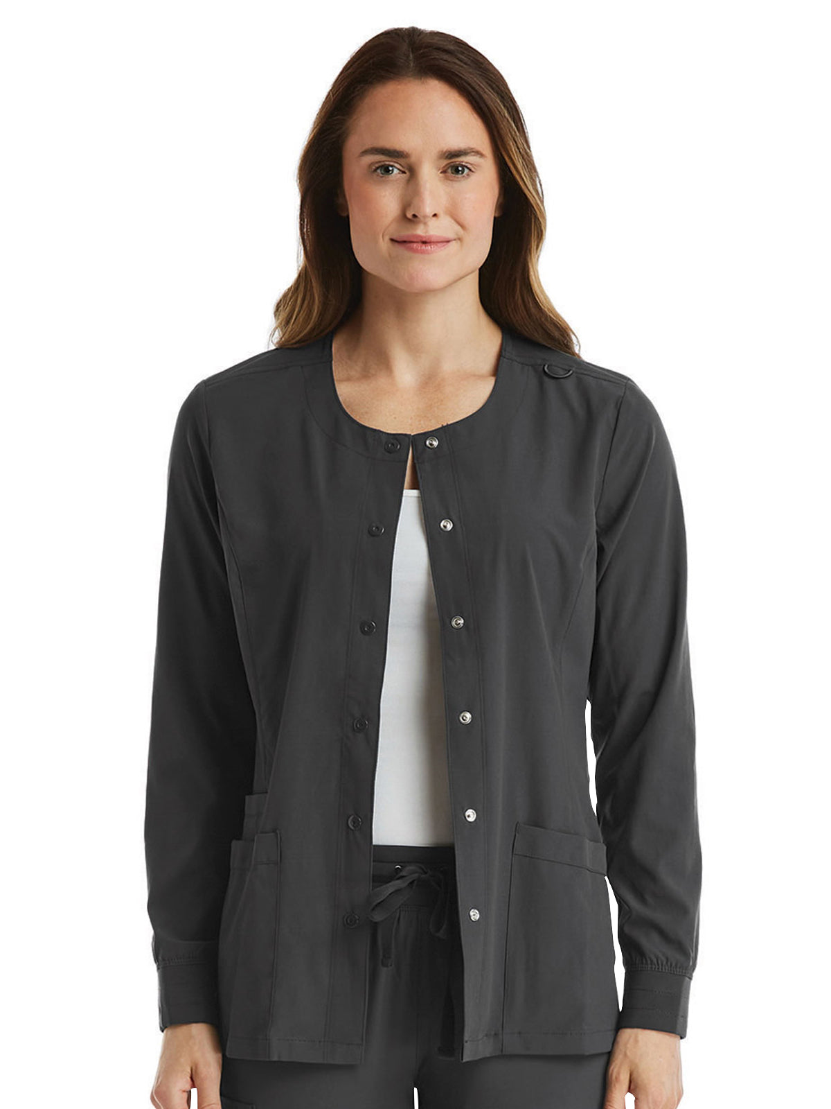 Women's Round-Neck Snap Button Scrub Jacket