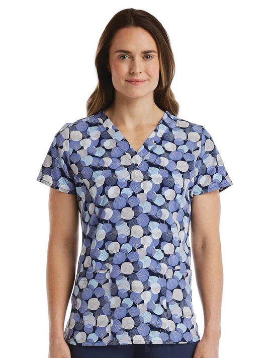 Women's Two-Pocket V-Neck Print Scrub Top