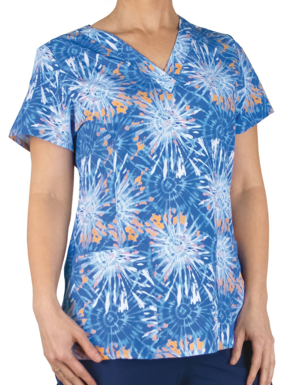 Women's Two-Pocket V-Neck Print Scrub Top