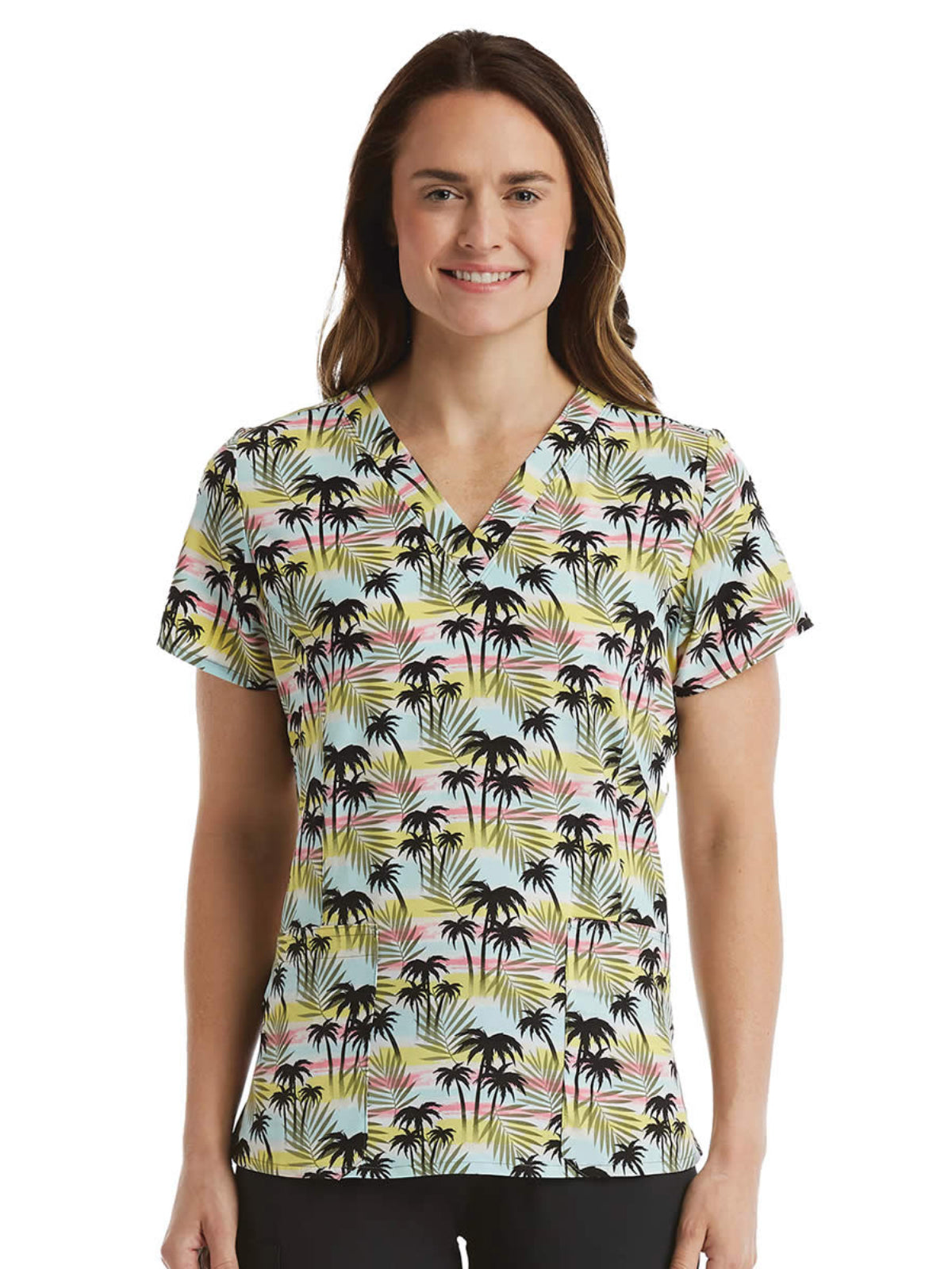 Women's Two-Pocket V-Neck Print Scrub Top