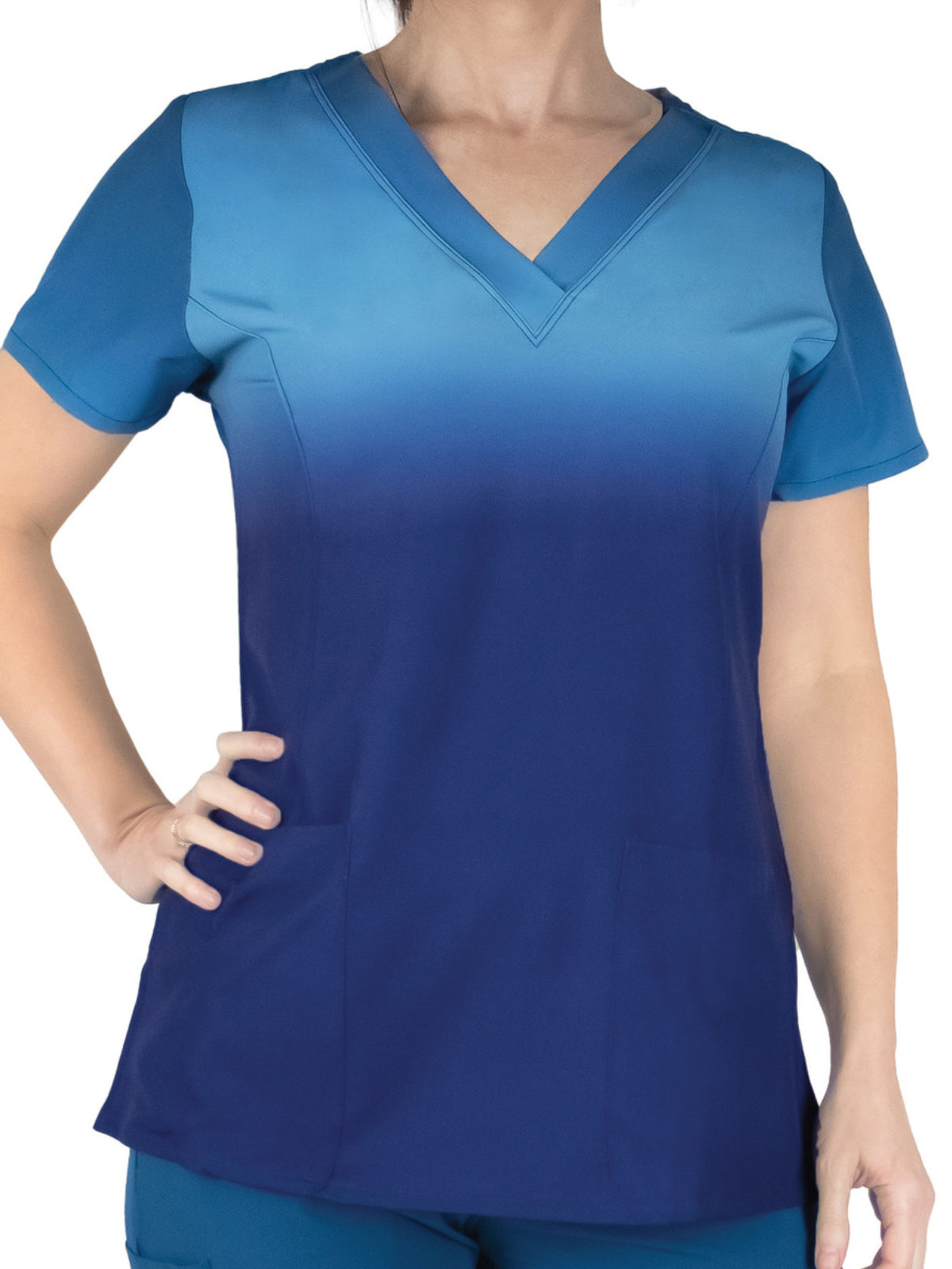 Women's Two-Pocket V-Neck Print Scrub Top