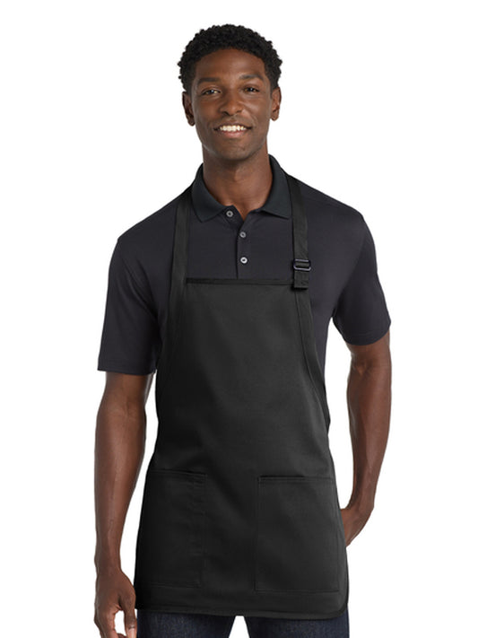 Unisex 2-Pocket Medium-Length Bib Apron - A601 - Black