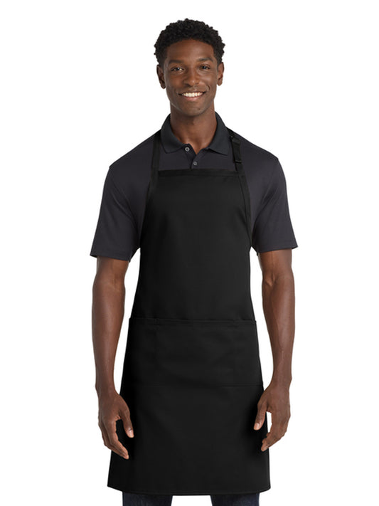 Men's Three-Pocket Easy Care with Stain Release Extra Long Bib Apron  - A700 - Black