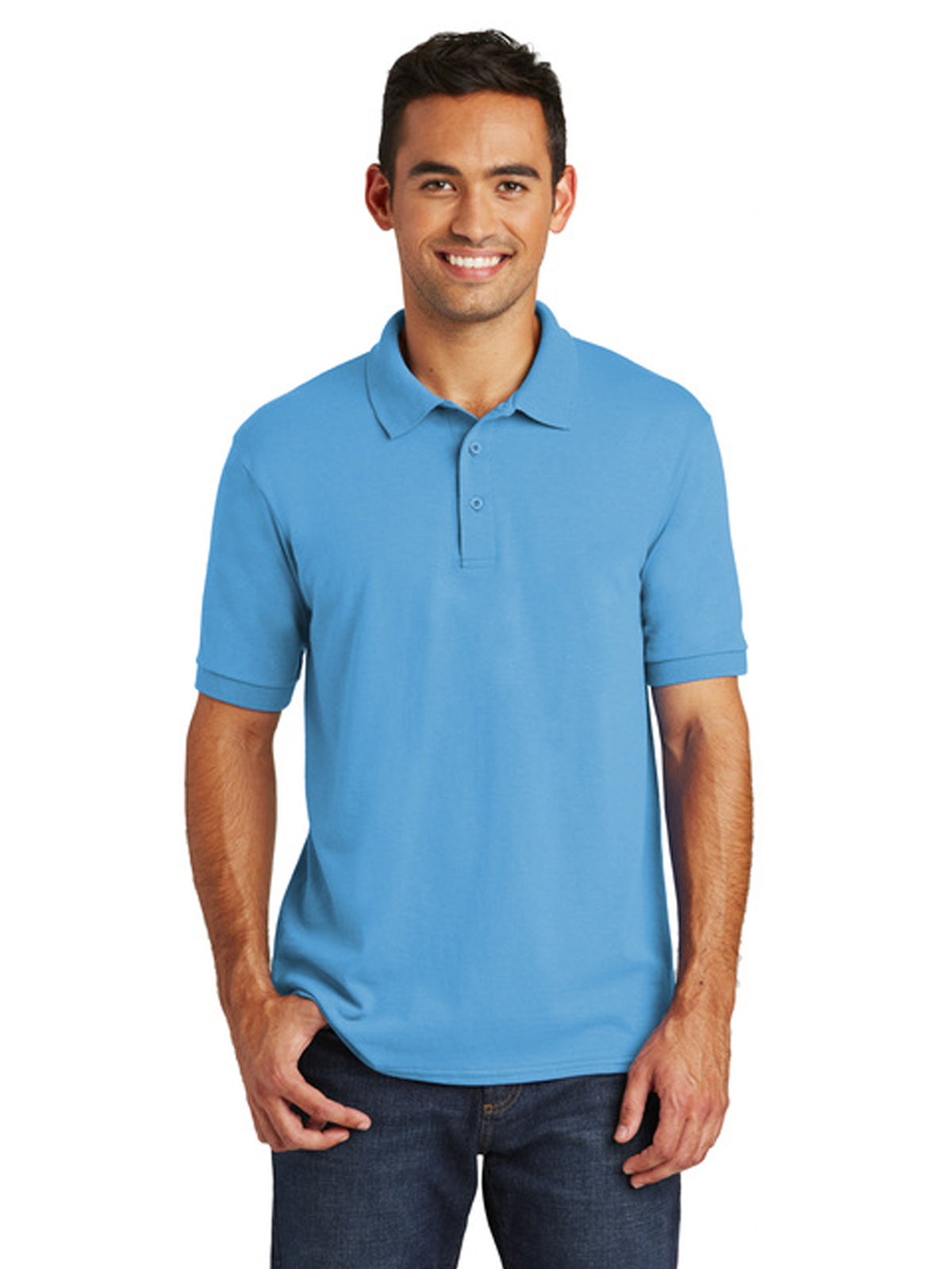 Men's Pocketless Jersey Knit Polo - KP55 - Aquatic Blue