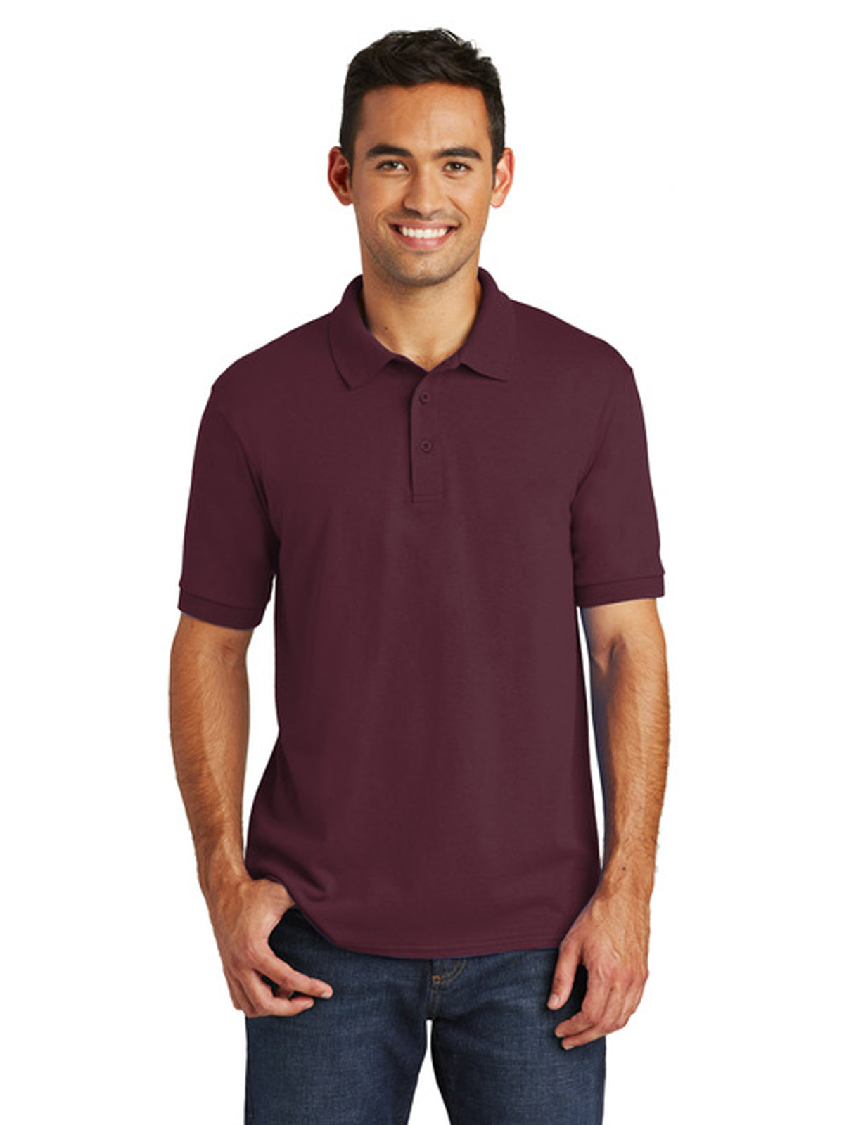 Men's Pocketless Jersey Knit Polo - KP55 - Athletic Maroon