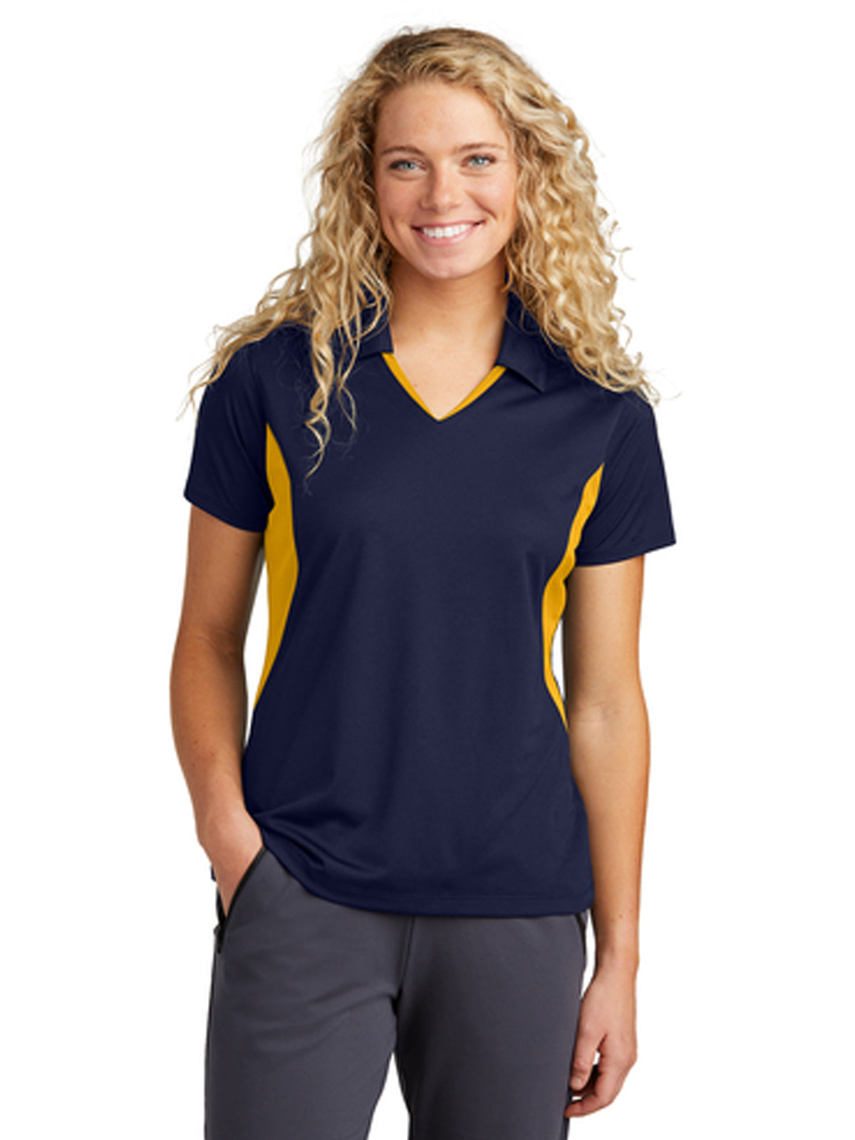 Women's Pocketless Side Blocked Polo Shirt