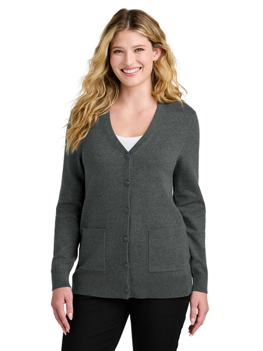 Women's 2-Pocket Button-Up Cardigan Sweater - LSW4150 - Charcoal Heather