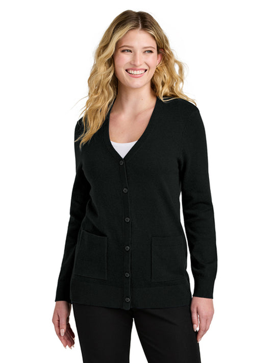 Women's 2-Pocket Button-Up Cardigan Sweater - LSW4150 - Deep Black