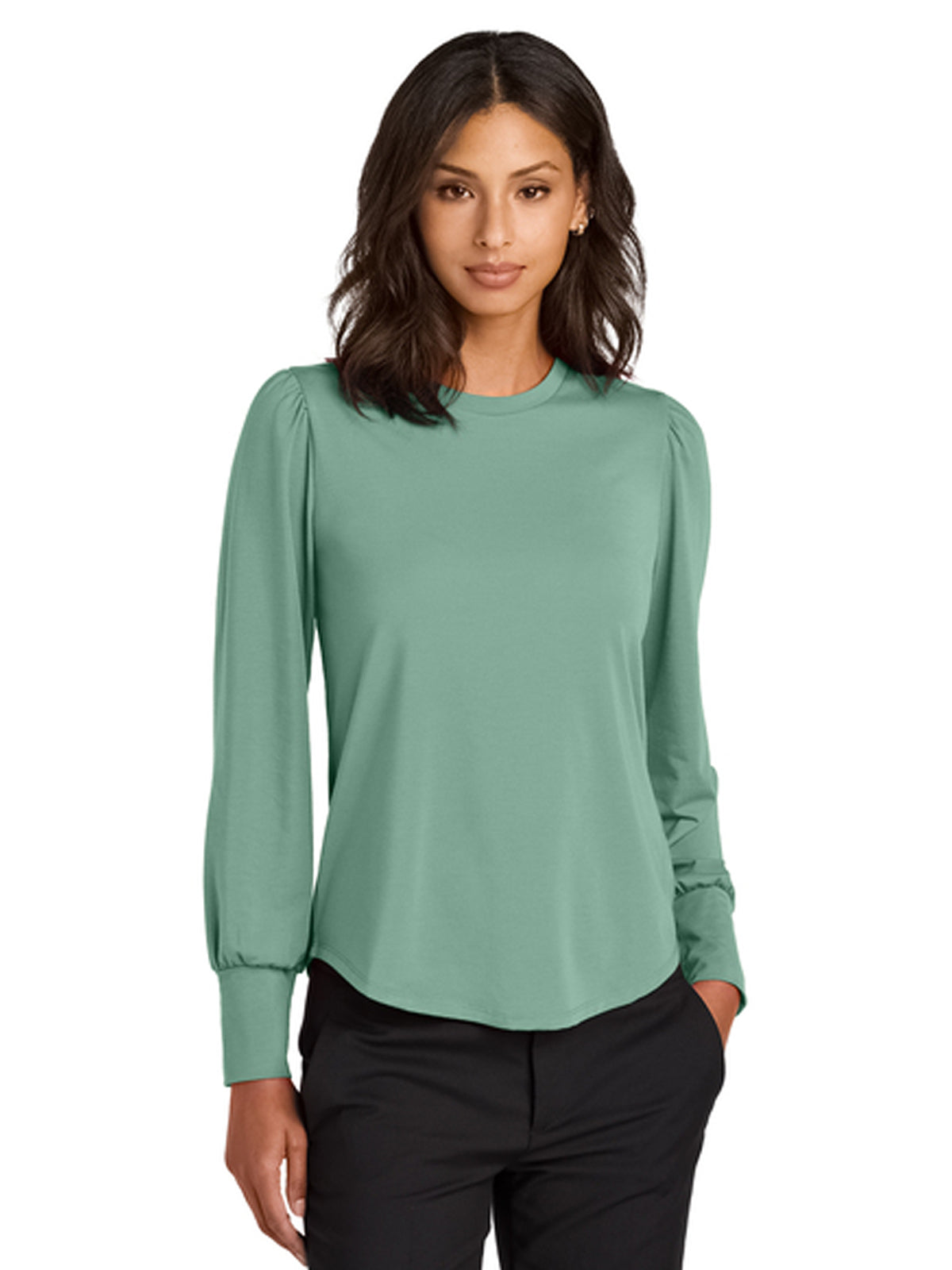 Women’s Stretch Jersey Long Sleeve Blouson Top - MM1019 - Sage