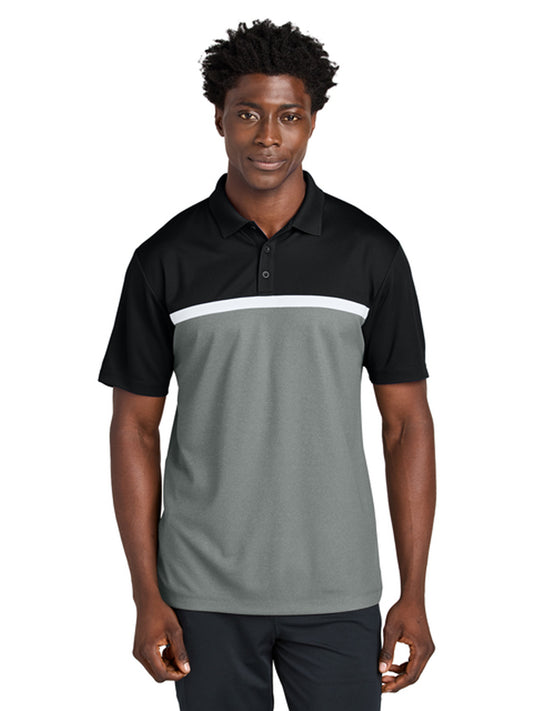 Men's Pocketless Moisture Wicking Colorblock Polo - ST741 - Black/ Grey Concrete Heather/ White