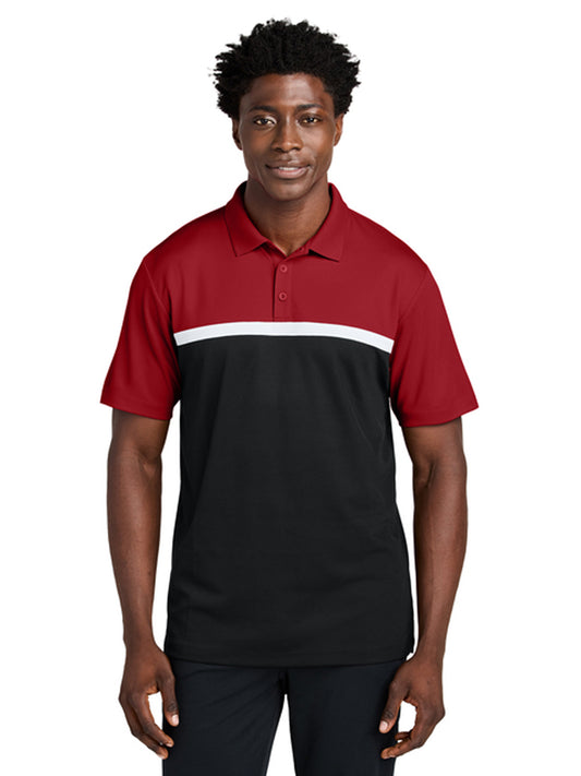 Men's Pocketless Moisture Wicking Colorblock Polo - ST741 - Deep Red/ Black/ White