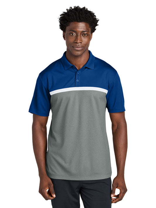 Men's Pocketless Moisture Wicking Colorblock Polo - ST741 - True Royal/ Grey Concrete Heather/ White