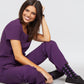 Women's Stretch Rib-knit Back Panel Round Neck Top - 2624A - Eggplant