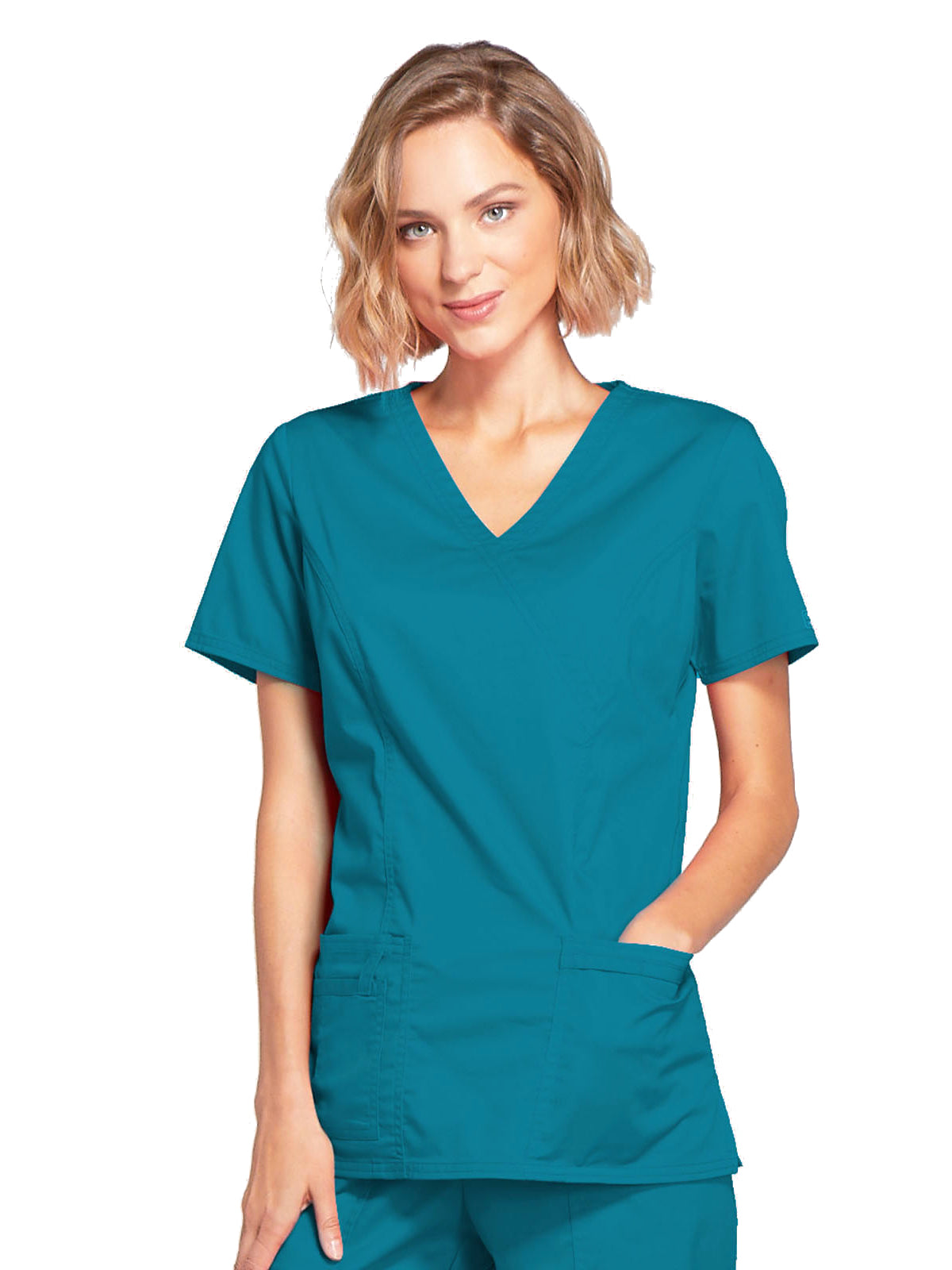 Women's 3-Pocket Mock Wrap Scrub Top