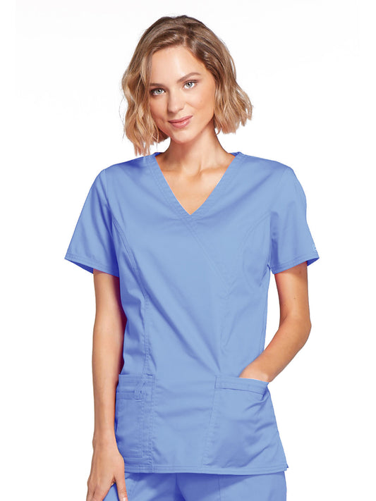 Women's 3-Pocket Mock Wrap Scrub Top