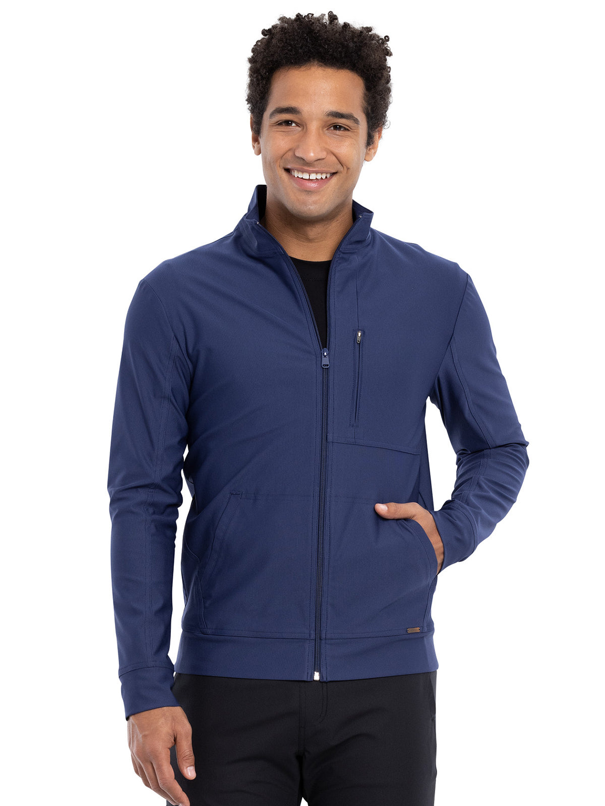 Men's Stand Up Collar Zip Front Scrub Jacket