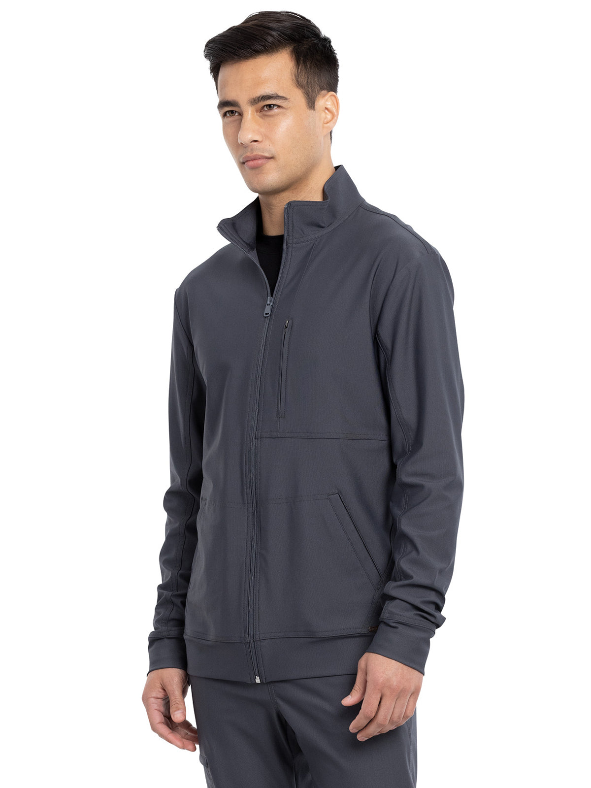 Men's Stand Up Collar Zip Front Scrub Jacket