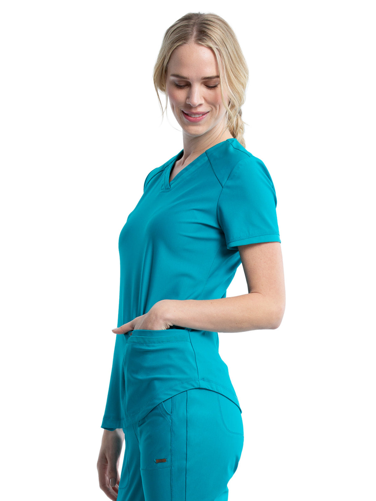 Women's Curved Hemline V-Neck Scrub Top