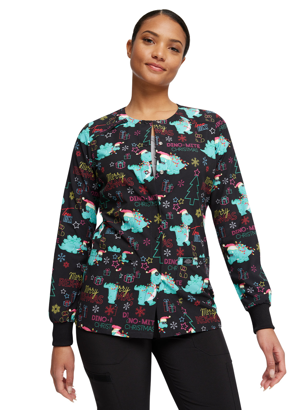 Women's Snap Front Print Scrub Jacket