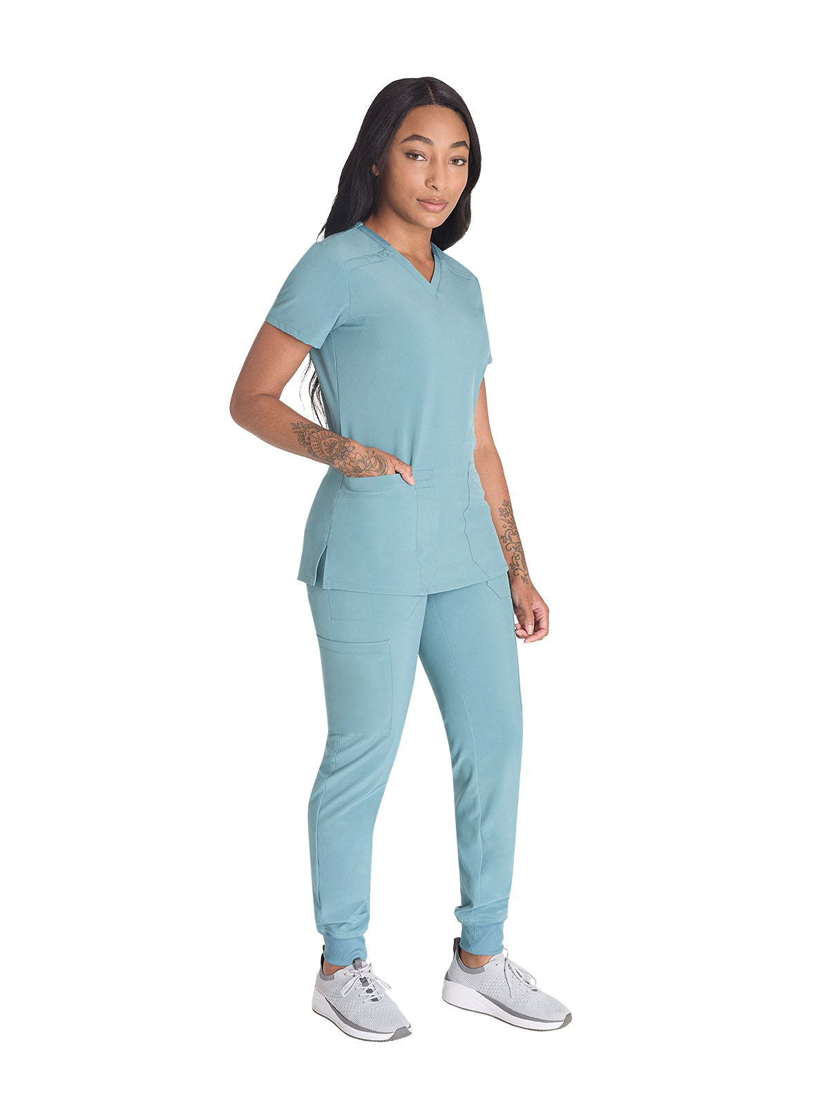 Women's 2-Pocket Contemporary V-Neck Scrub Top