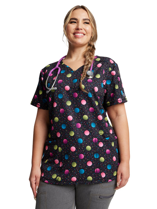 Women's 3-Pocket V-Neck Print Scrub Top