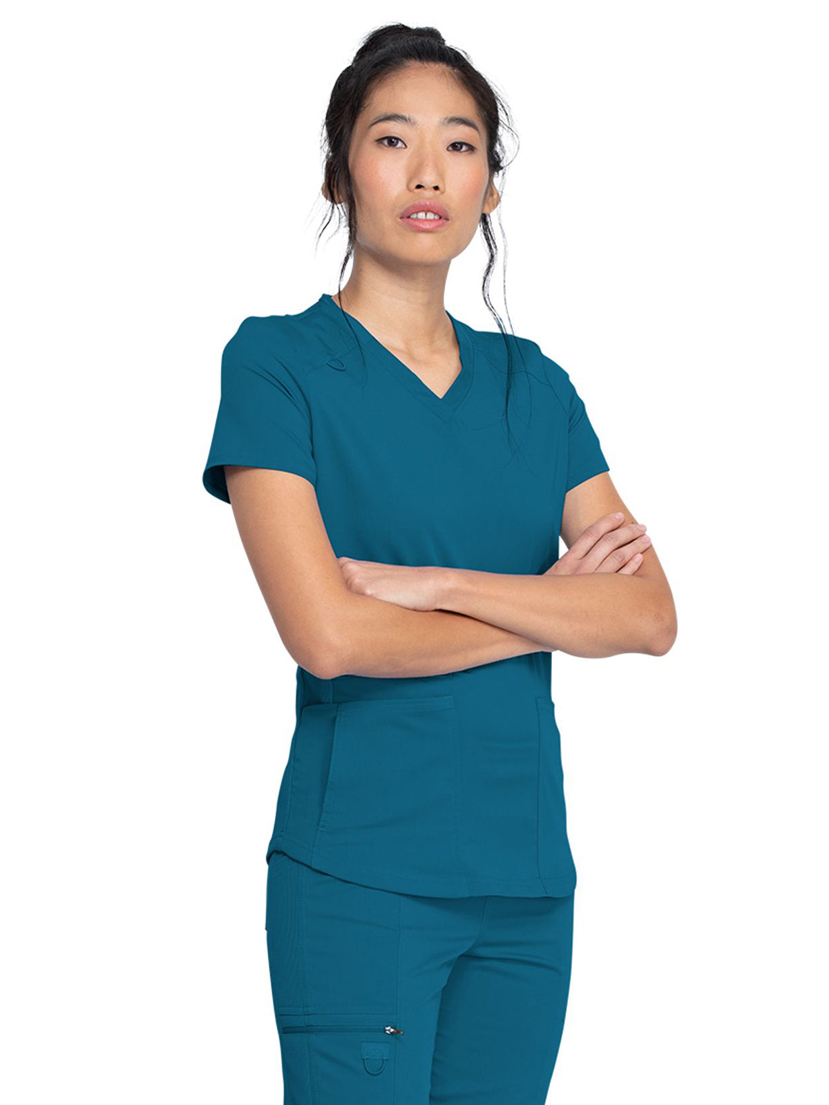 Women's 5-Pocket Rib Knit V-Neck Scrub Top