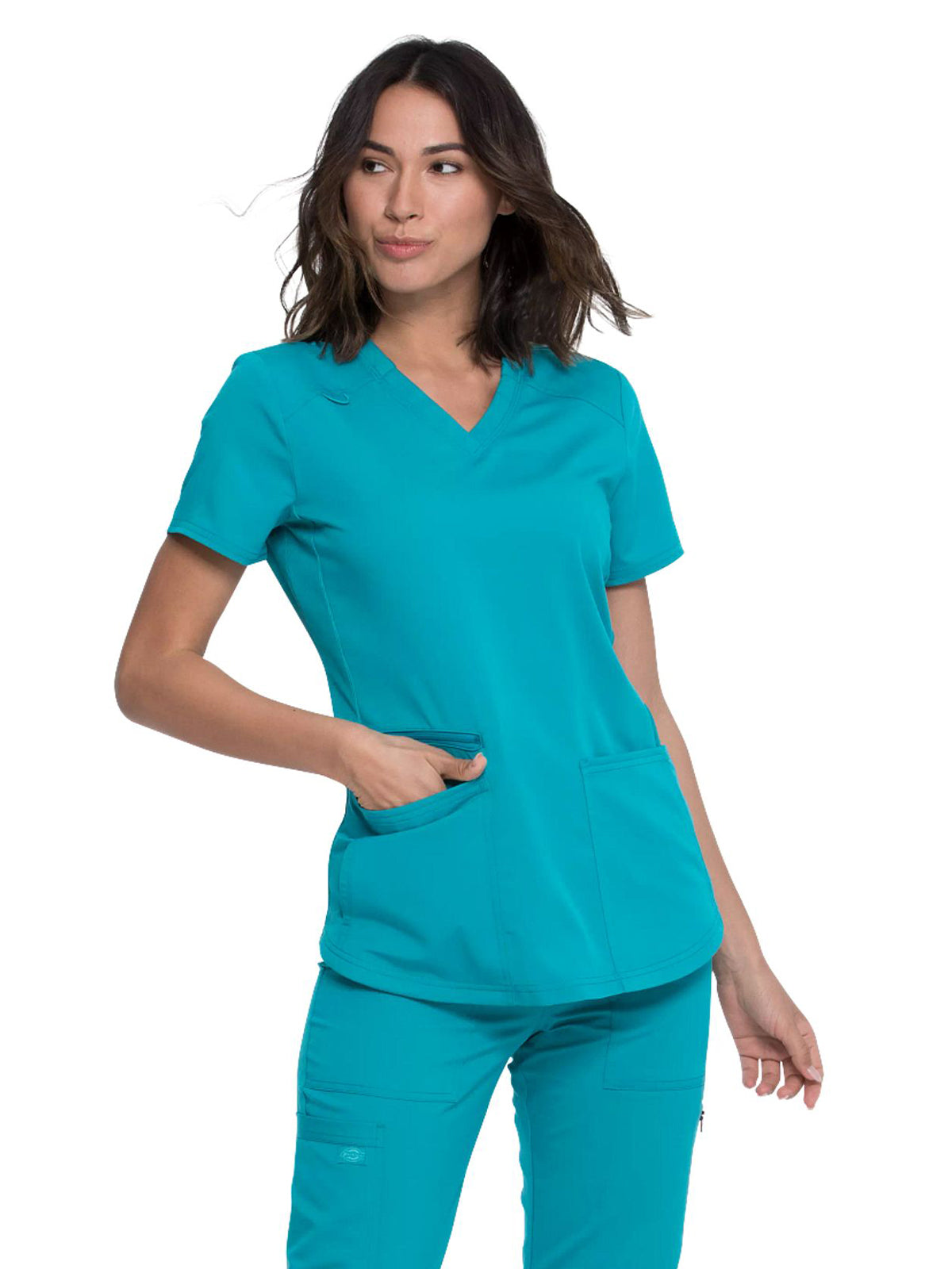 Women's 5-Pocket Rib Knit V-Neck Scrub Top