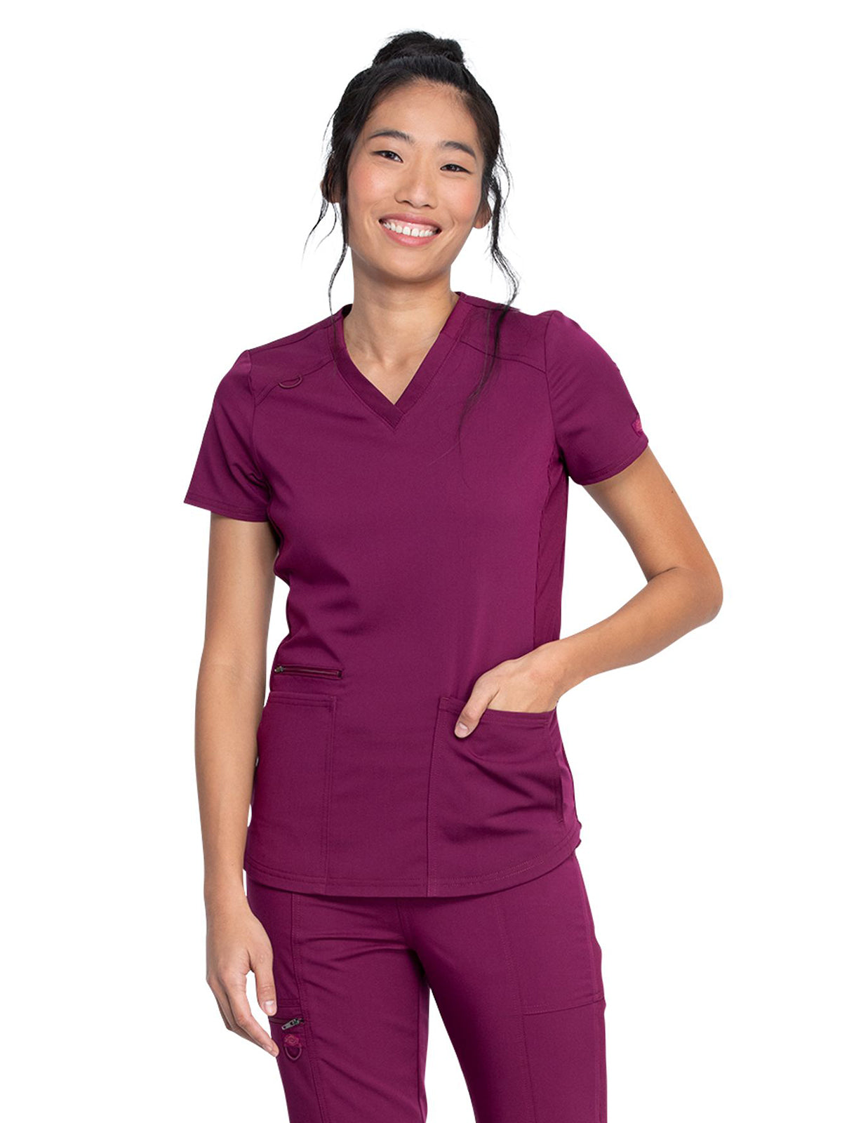 Women's 5-Pocket Rib Knit V-Neck Scrub Top