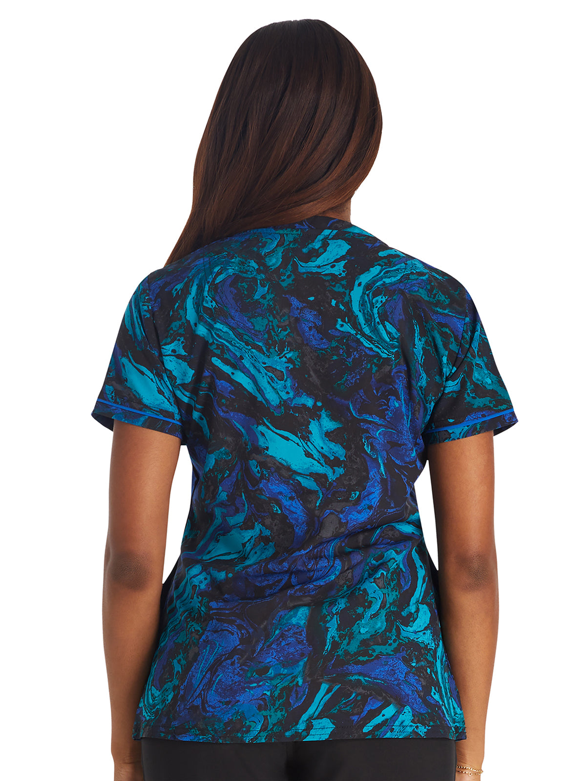 Women's 3-Pocket Round Neck Print Scrub Top