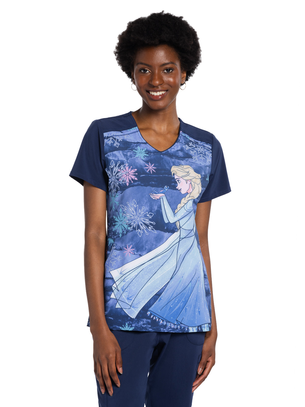 Women's V-Neck Two Pocket Print Scrub Top