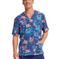 Unisex V-Neck Print Scrub Top