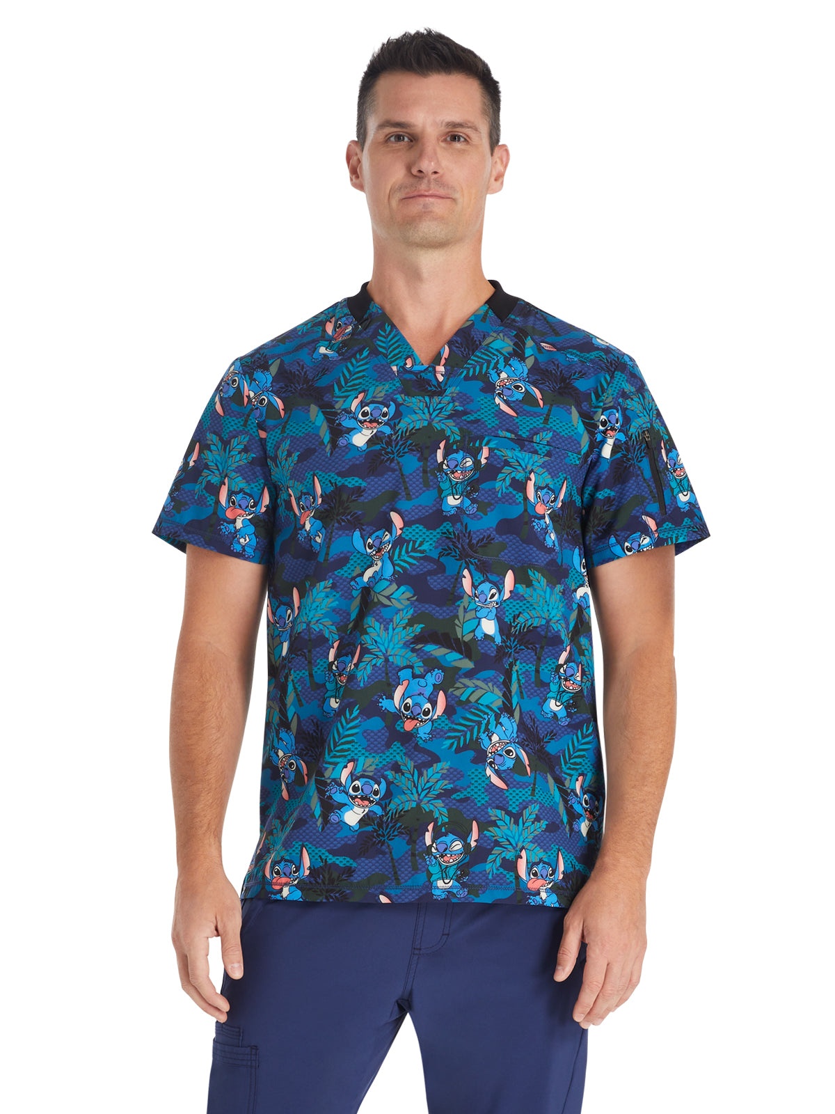 Men's 1-Pocket V-Neck Print Scrub Top