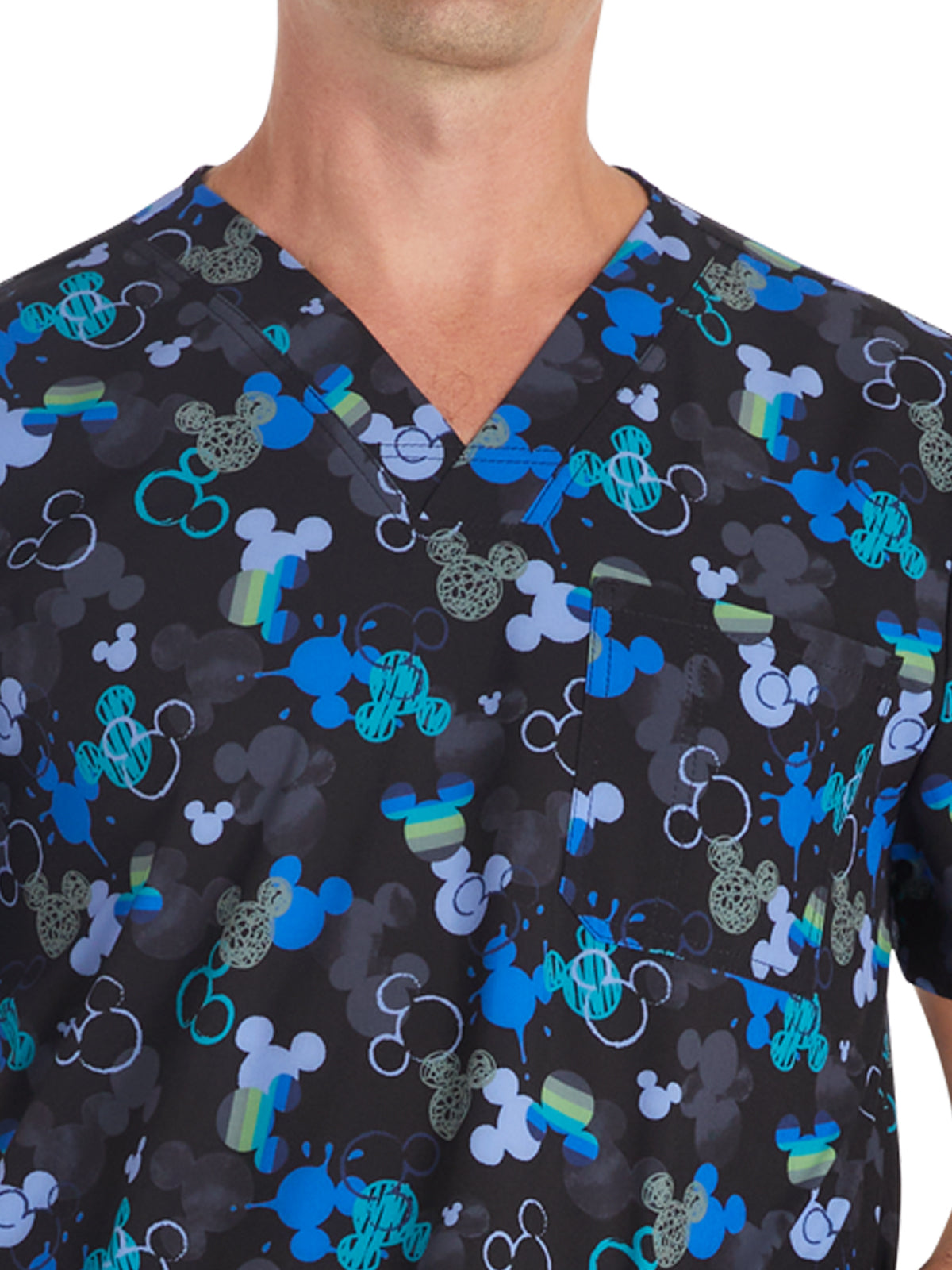 Men's 3-Pocket V-Neck Print Scrub Top