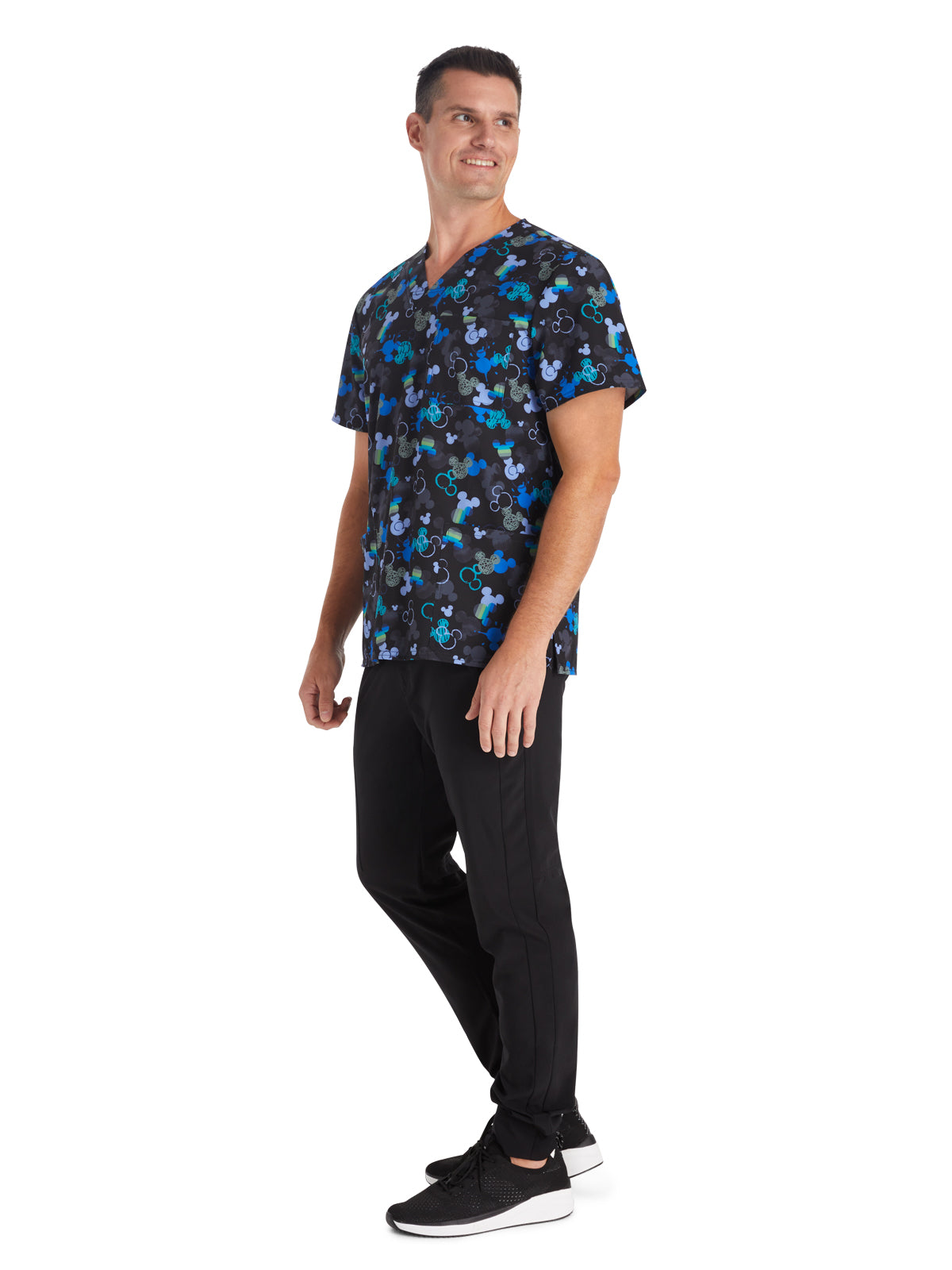 Men's 3-Pocket V-Neck Print Scrub Top