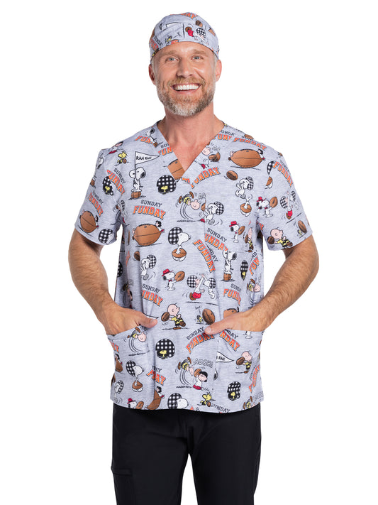 Men's 3-Pocket V-Neck Print Scrub Top