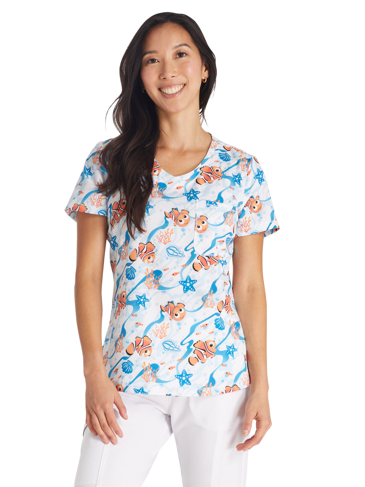 Women's Rounded V-Neck Print Top