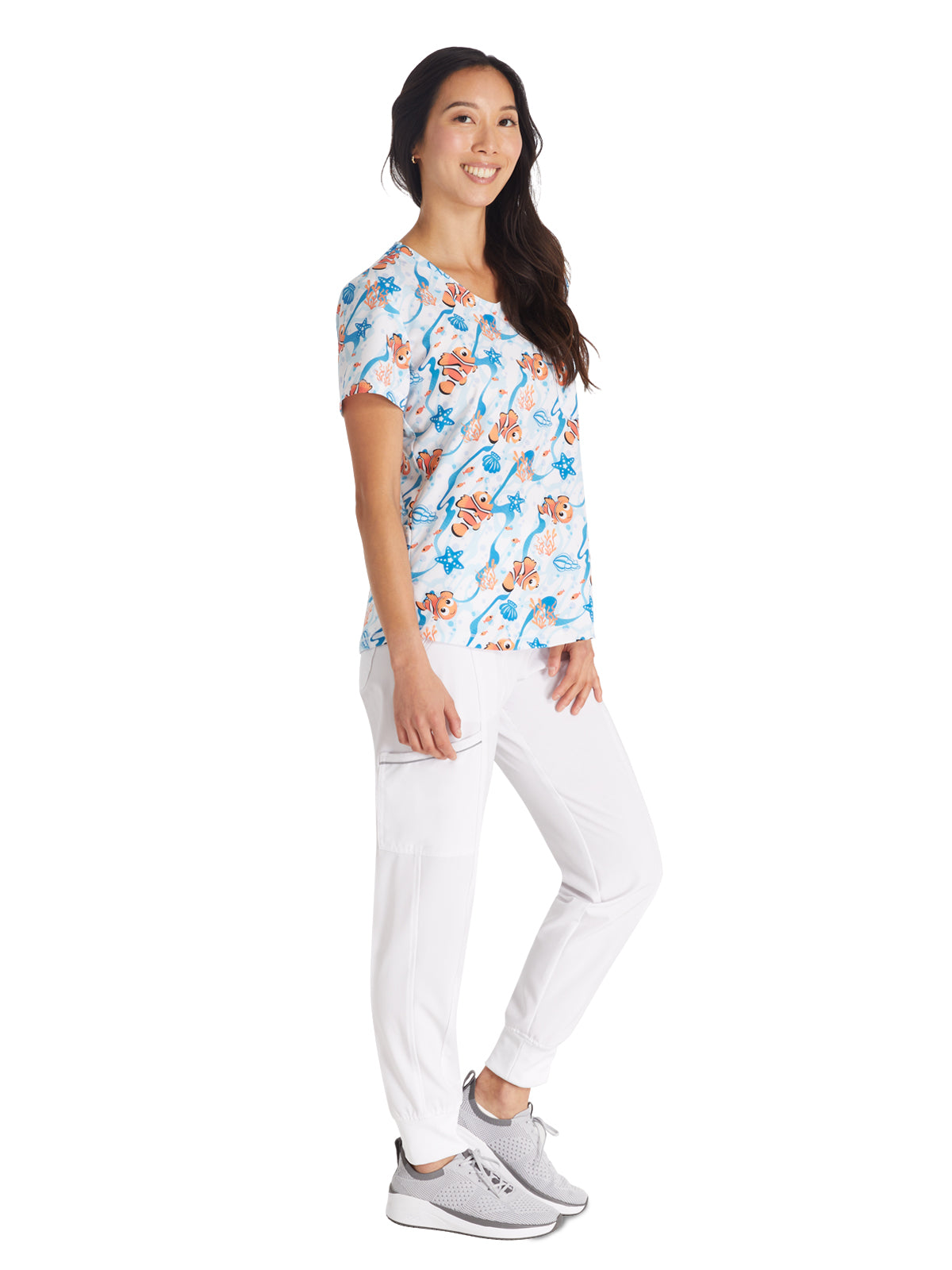 Women's Rounded V-Neck Print Top