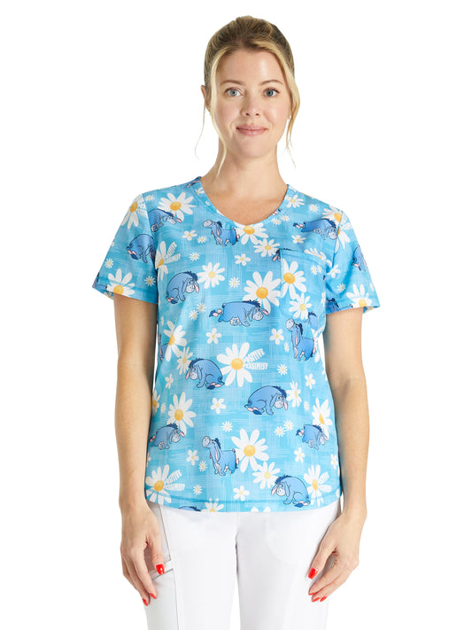 Women's Rounded V-Neck Print Top