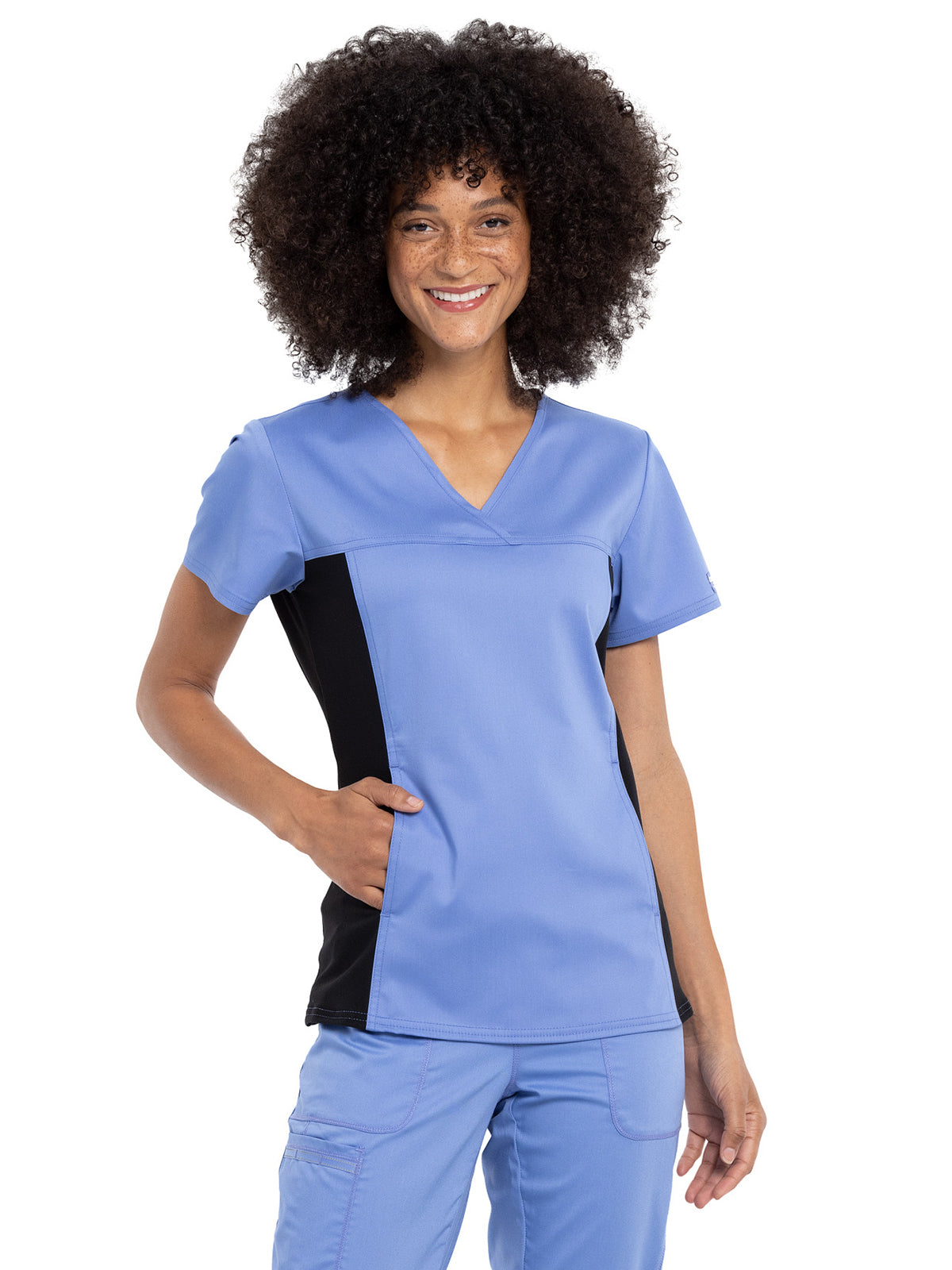 Women's 1-Pocket V-Neck Knit Panel Scrub Top