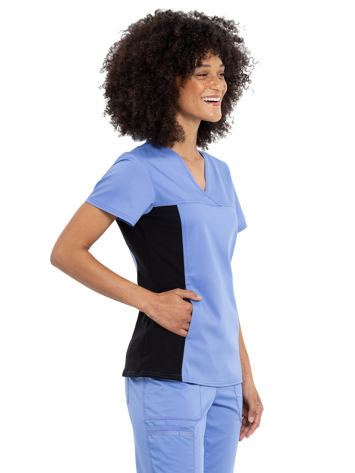 Women's 1-Pocket V-Neck Knit Panel Scrub Top