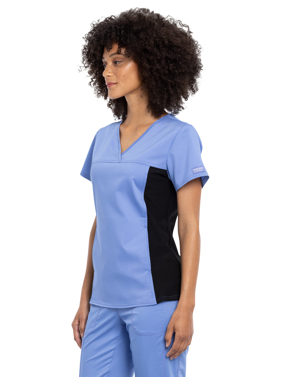 Women's 1-Pocket V-Neck Knit Panel Scrub Top