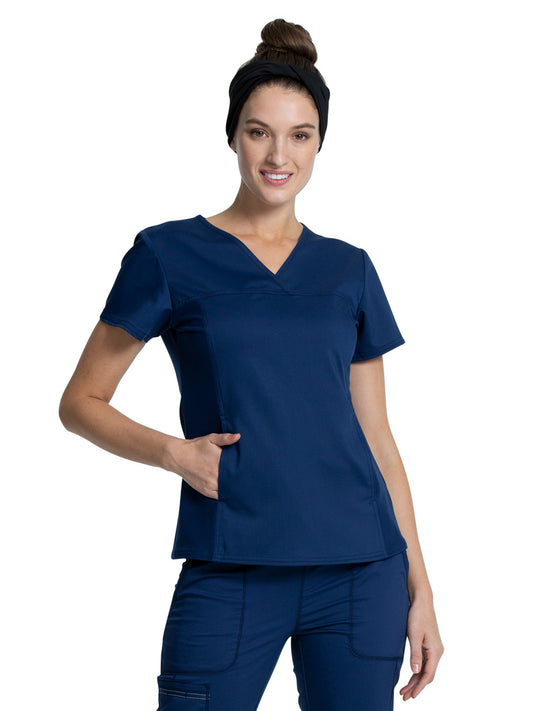 Women's 1-Pocket V-Neck Knit Panel Scrub Top