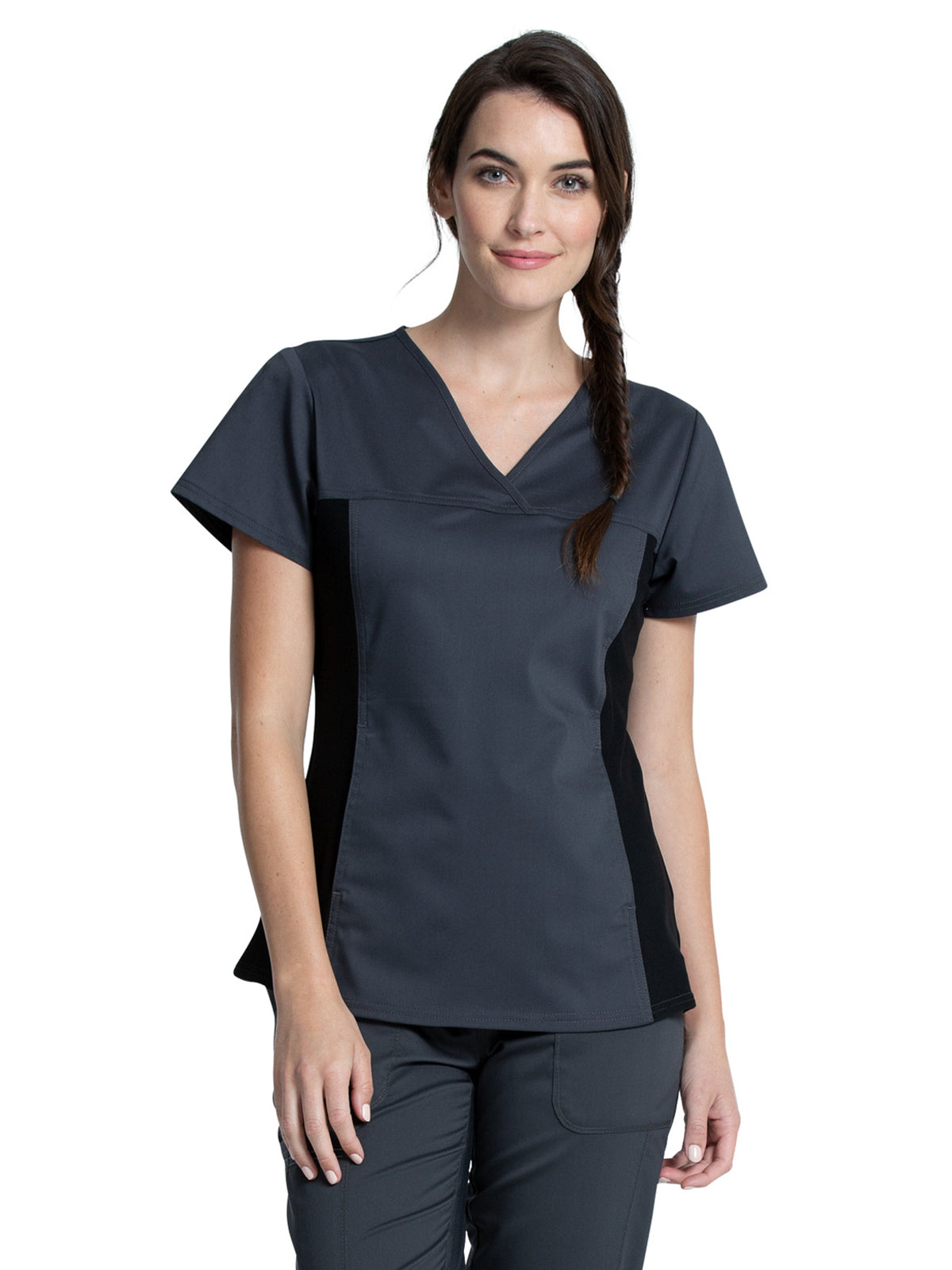 Women's 1-Pocket V-Neck Knit Panel Scrub Top