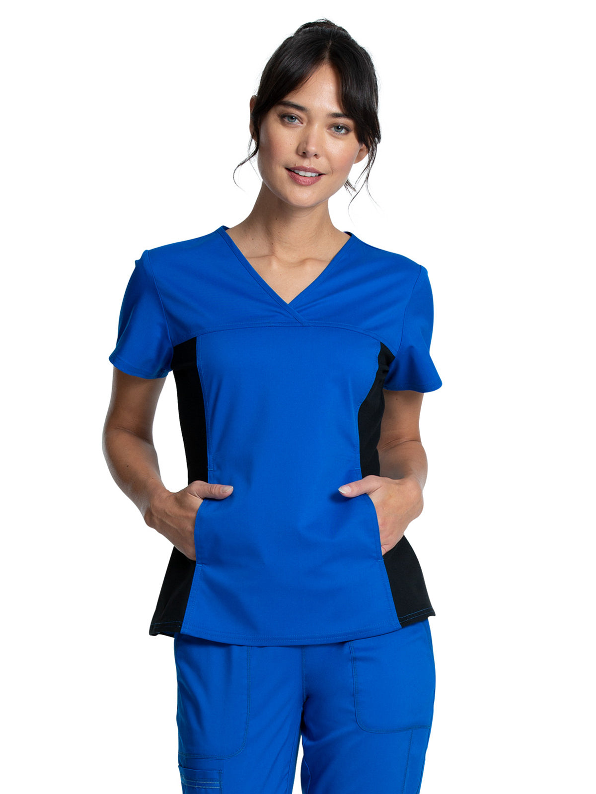 Women's 1-Pocket V-Neck Knit Panel Scrub Top