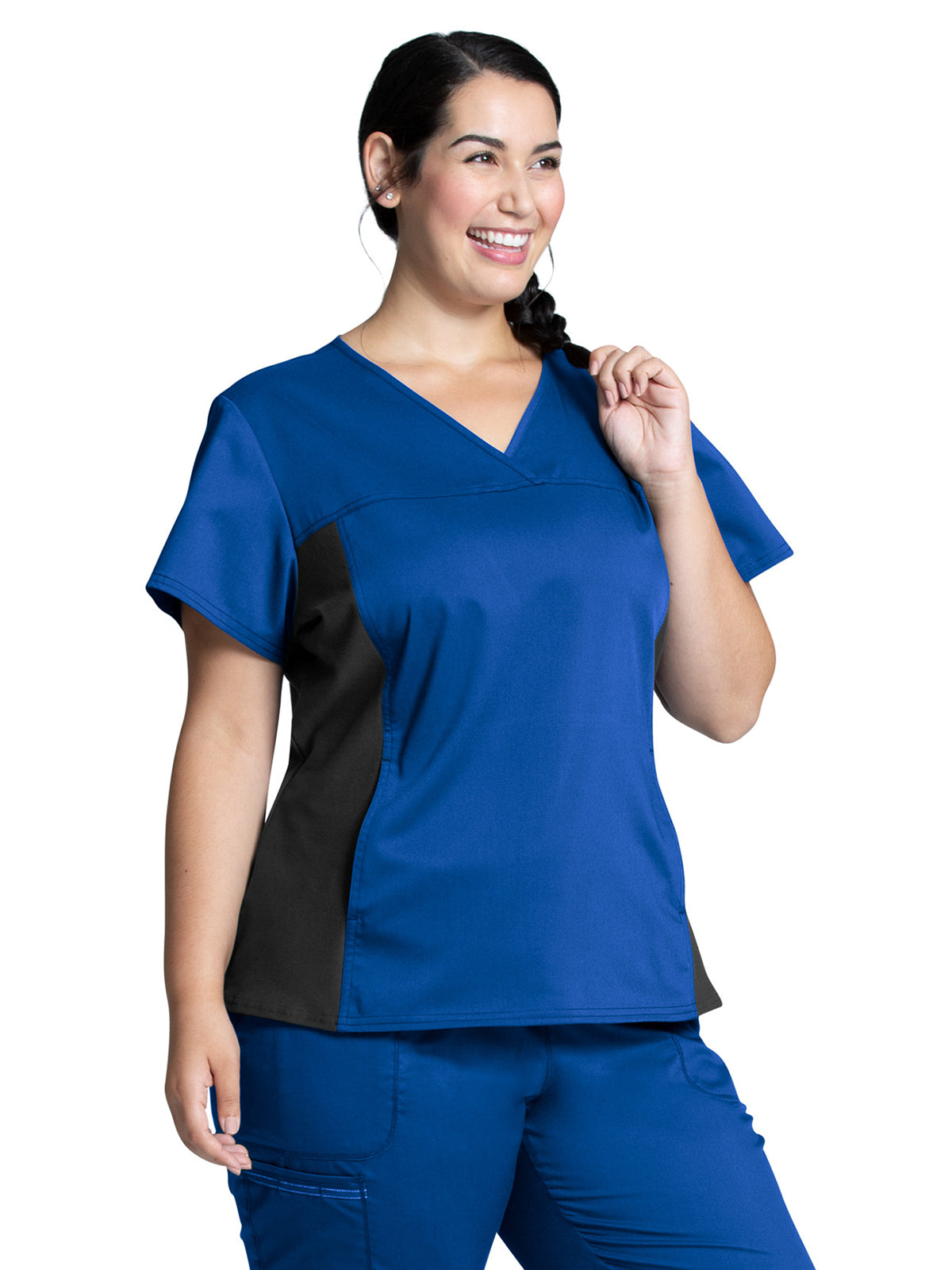 Women's 1-Pocket V-Neck Knit Panel Scrub Top