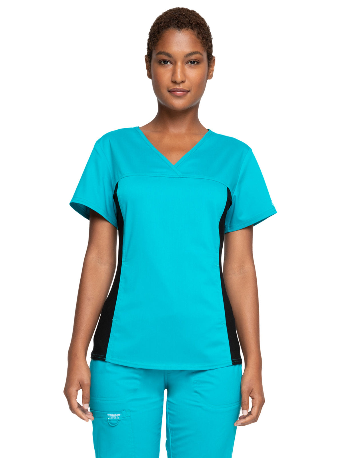 Women's 1-Pocket V-Neck Knit Panel Scrub Top