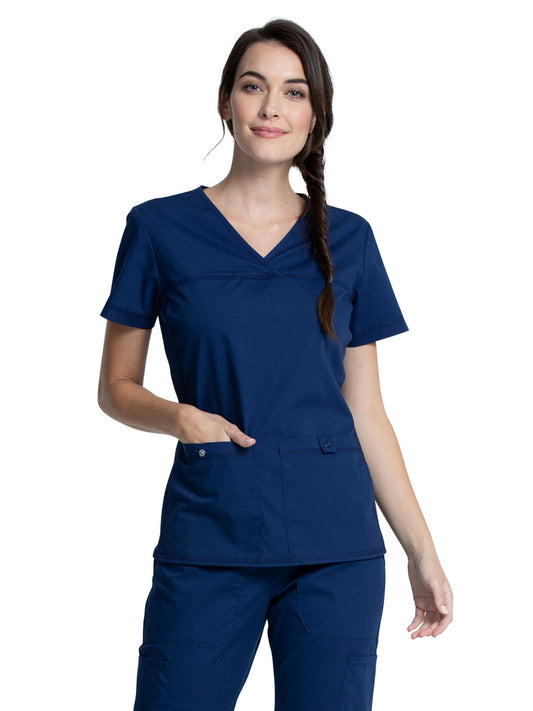 Women's 2-Pocket Knit Panel V-Neck Scrub Top