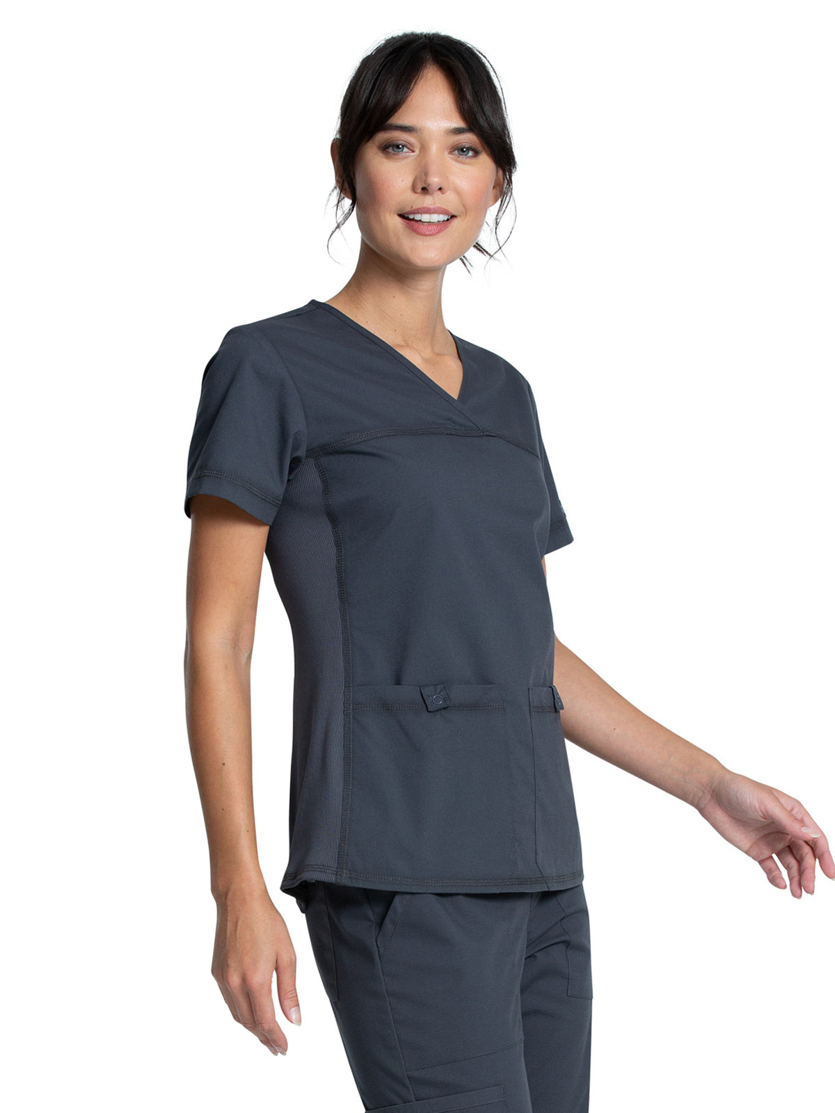 Women's 2-Pocket Knit Panel V-Neck Scrub Top