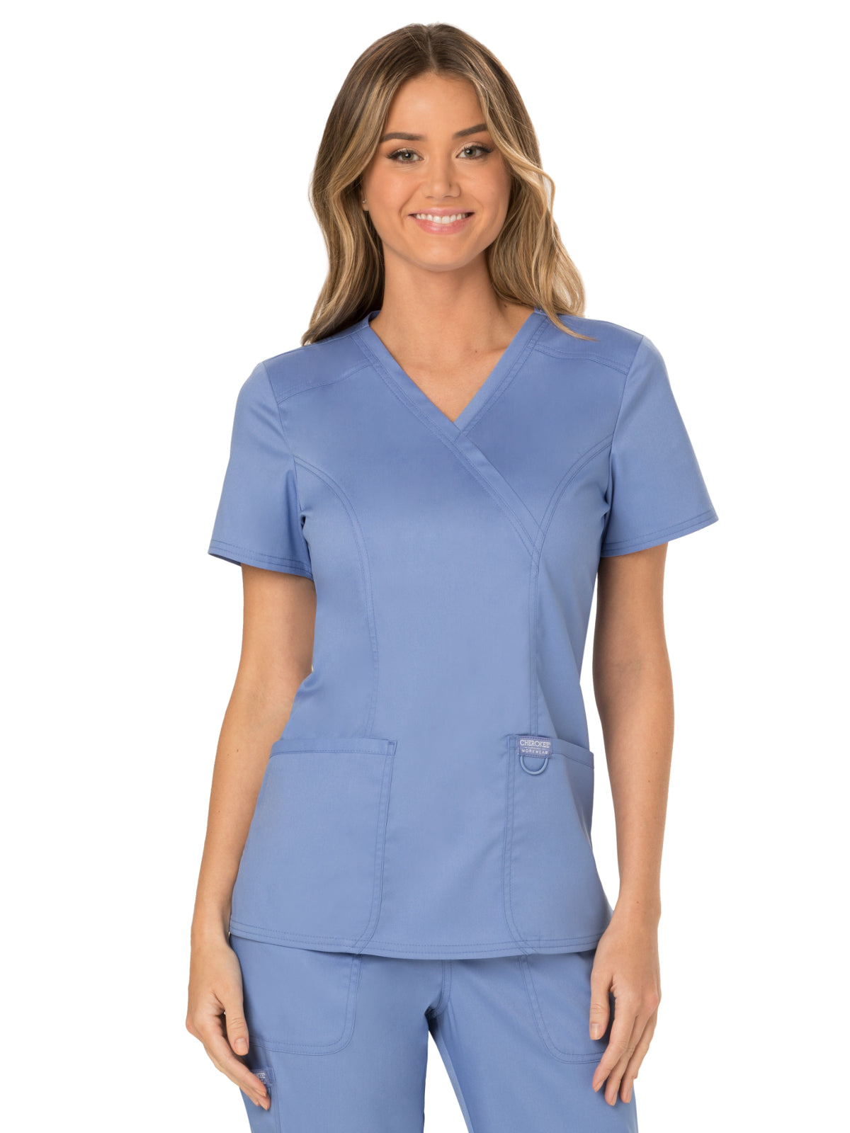 Women's 2-Pocket Mock Wrap Scrub Top